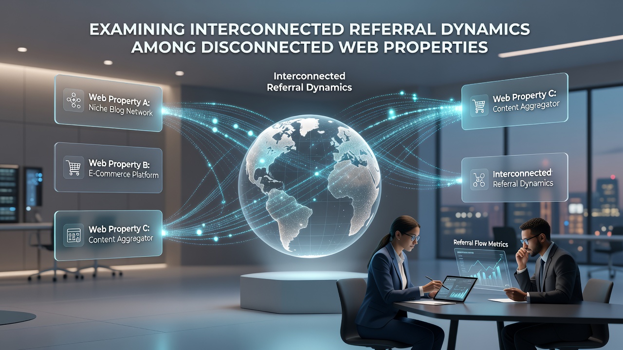 Analytics dashboard displaying referral traffic between unrelated domains